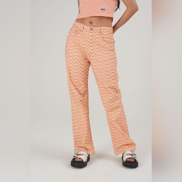 The Ragged Priest Wave Print High Rise Straight Leg Dad Jeans Size 26 NWT - Picture 1 of 15
